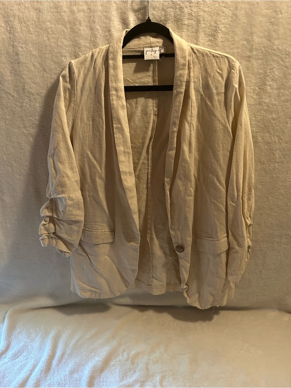 Privileged Cream Open-Front Linen Blend Blazer